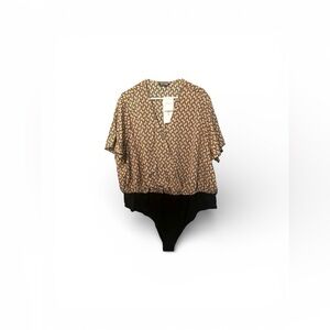 Patterned Neutral Surplice Bodysuit with Ruffle Sleeves - NWT
